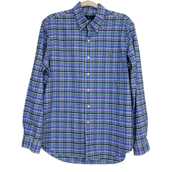 Ralph Lauren Other - Ralph Lauren Mens Oxford Shirt Button-Up Plaid Long Sleeve Blue Green Size L